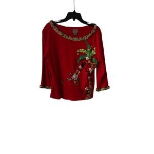 berek Embellished Christmas Monkeys and Santa 3/4 Sleeve Women's Size XL